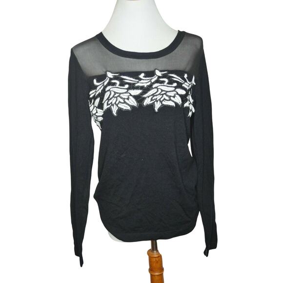 Thalia Sodi Women's Black Floral Embroidered "Salvador" Detail Sweater, Medium - Picture 3 of 5